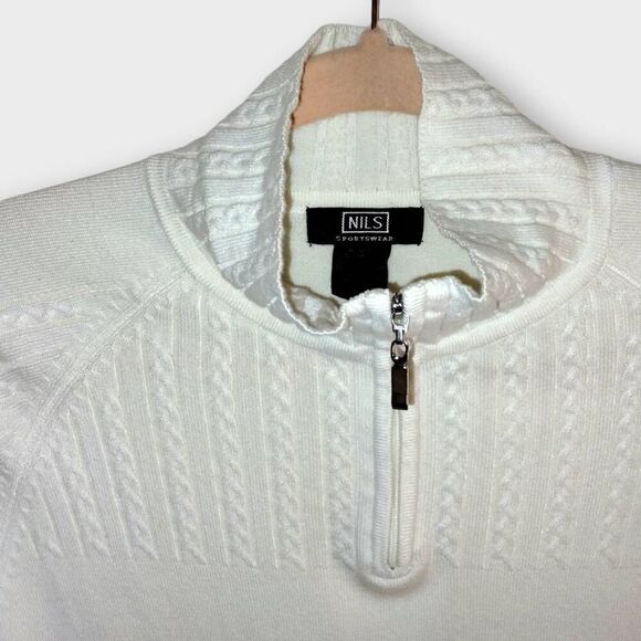 Nils Womens Sweater Sz Large White Ribbed Silver Zip TNeck - Picture 6 of 9